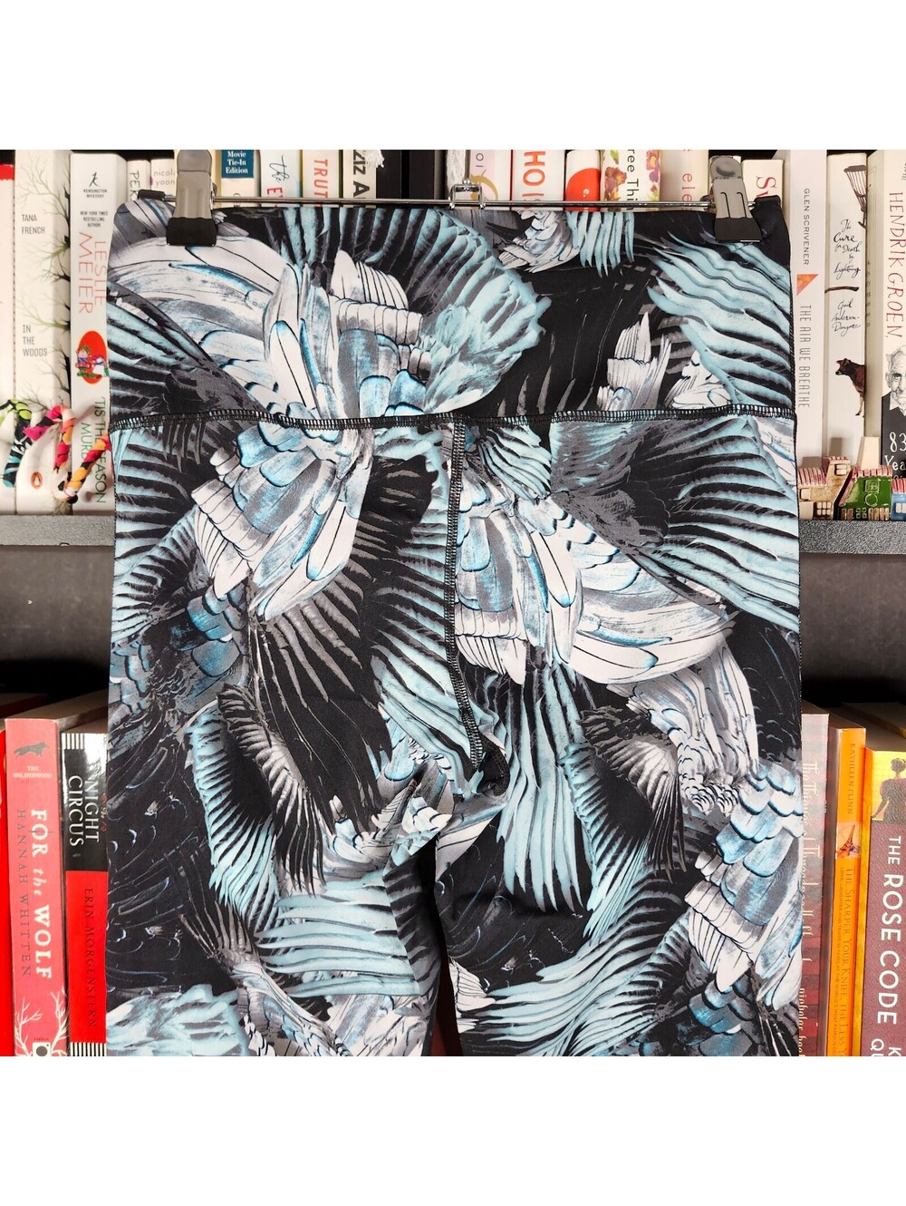 Mono B Blue Tropical Palm Print High Waist Leggings Women's Small